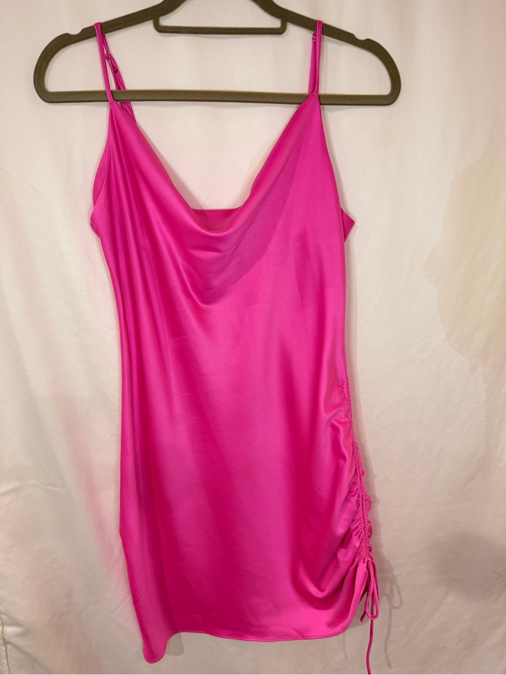 Hello Molly Hot Pink Satin Cowl Mini Dress